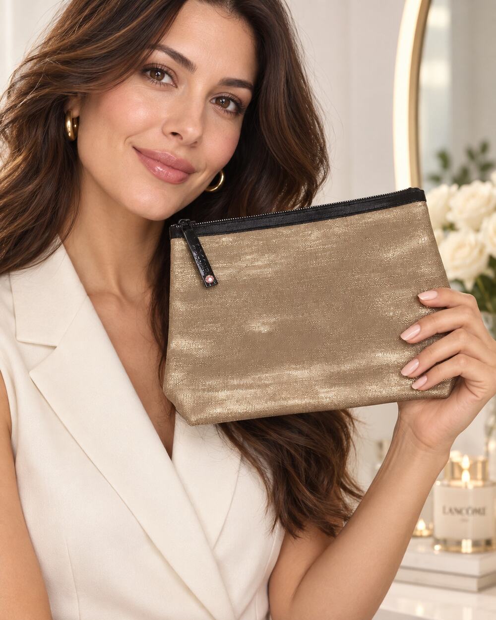 Lancôme Gold Metallic Makeup Cosmetic Bag Pouch NWOT